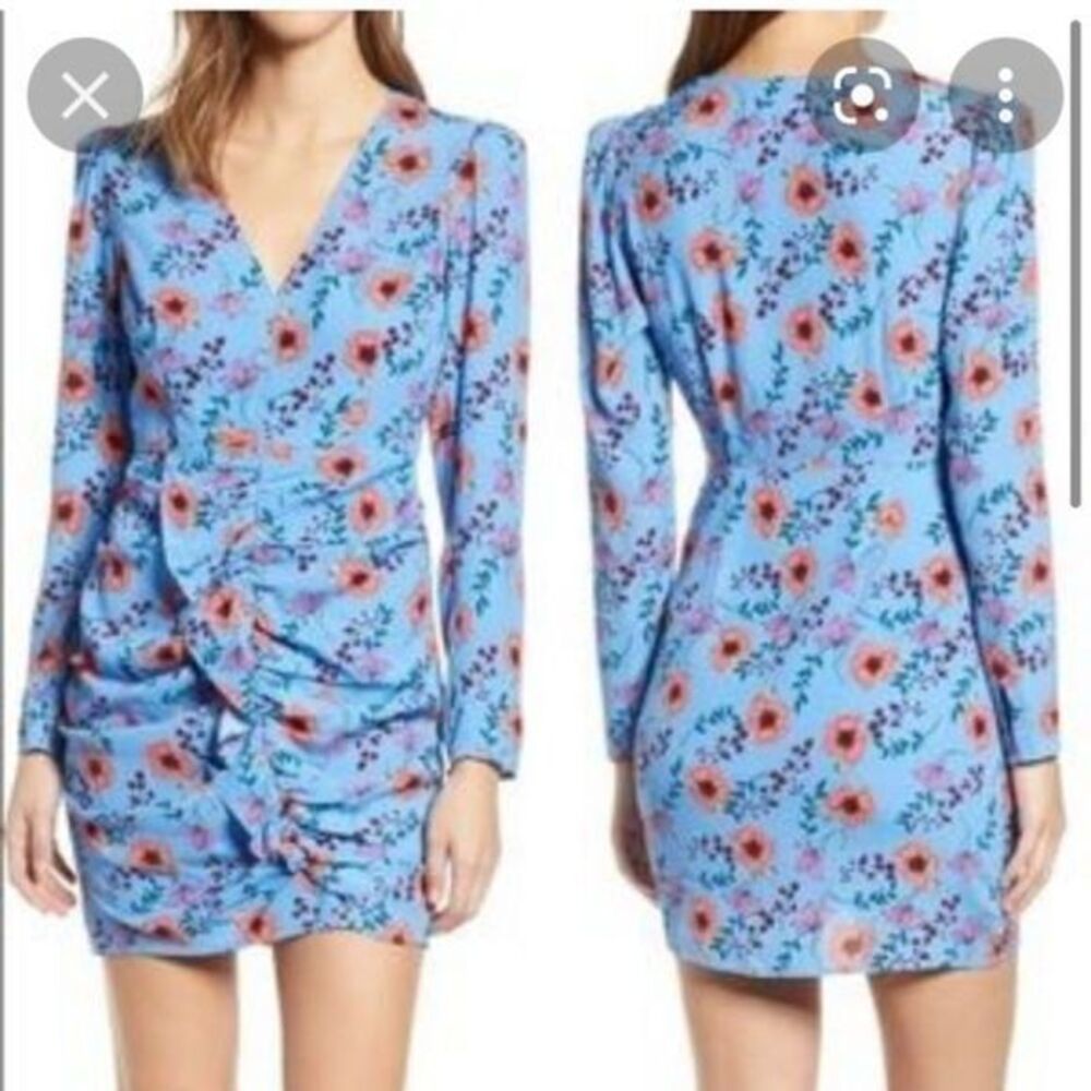 ASTR the label blue floral ruffle long sleeve dress small